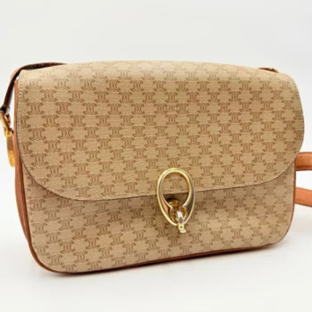 Celine Macadam Shoulder Bag Beige Tan Brown
